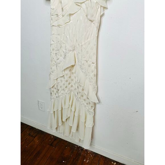 THREE FLOOR White Polka Dot Textured Hourglass Ruffle Trim Perle Dress sz US 2 - Picture 8 of 16